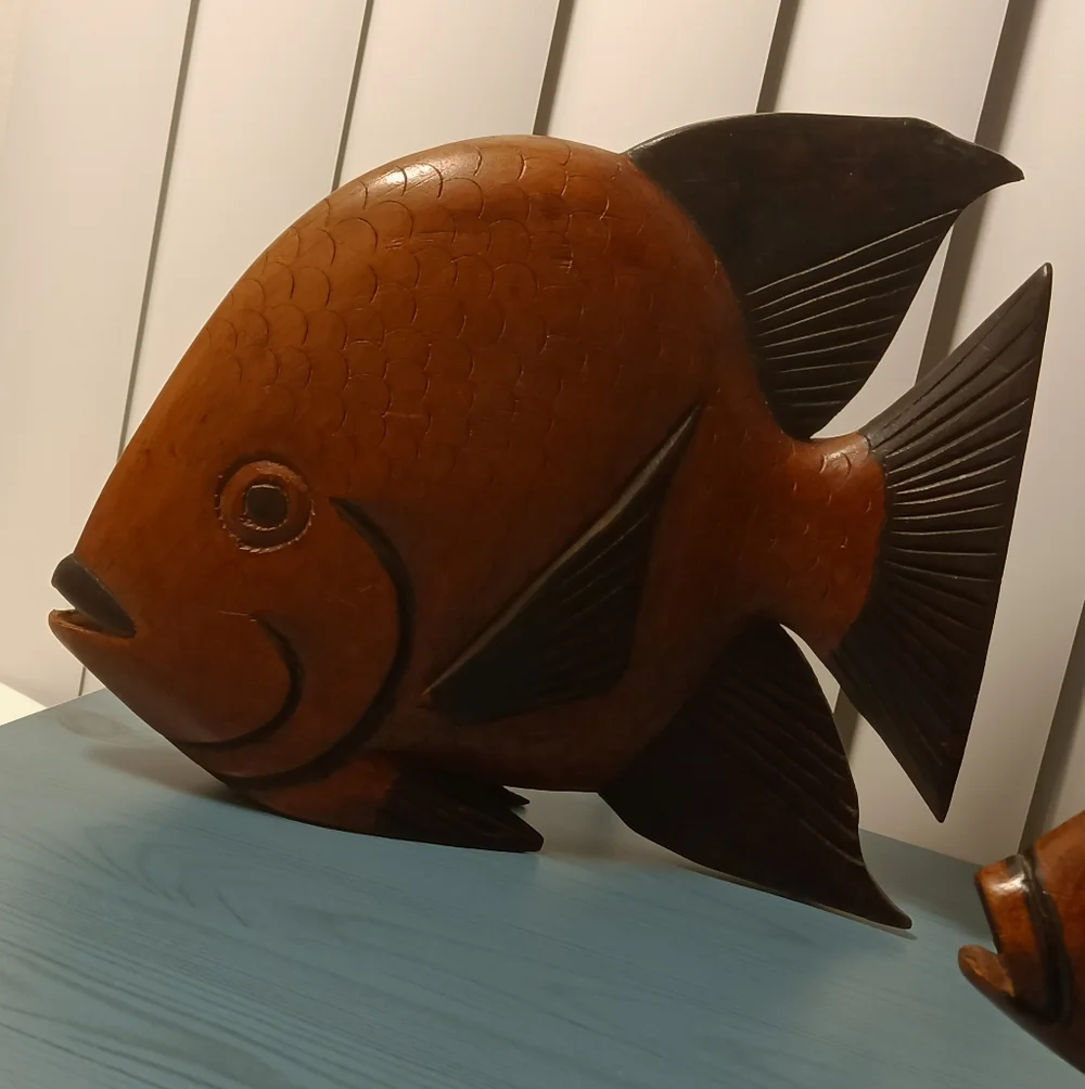 Two Beautifuly Handcrafted Solid Wood Fish Decor